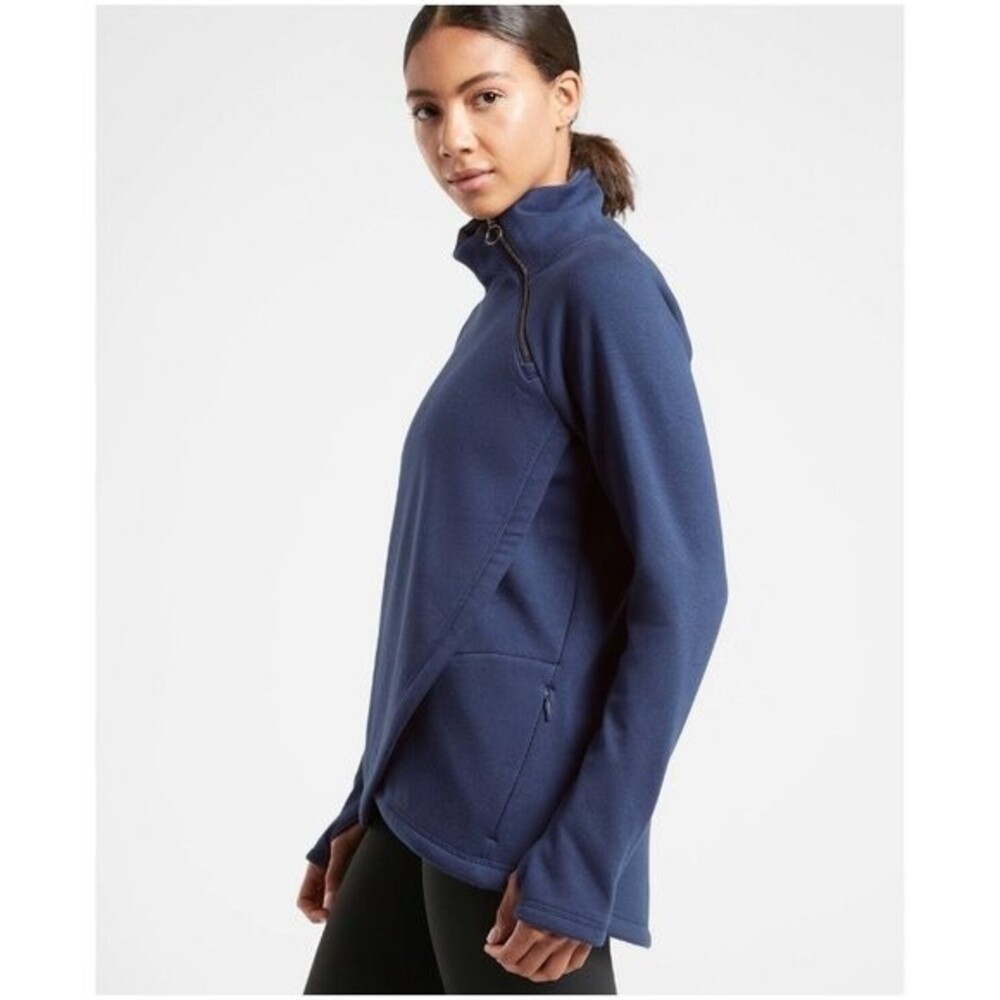 Athleta Women's Navy Cozy Karma Asymmetric Mock Neck Size Zip Pullover S